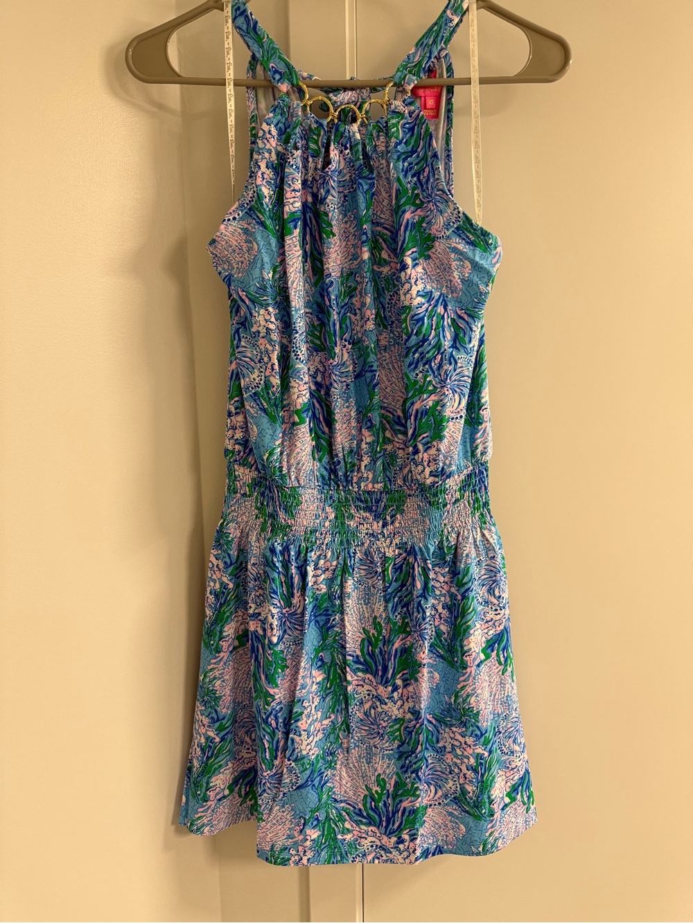 Lilly Pulitzer Blue & Green Printed One-Piece Romper with gold detail